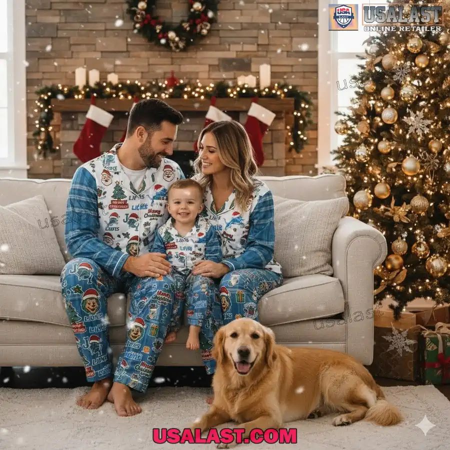 Detroit Lions Plaid Button Pajamas Set