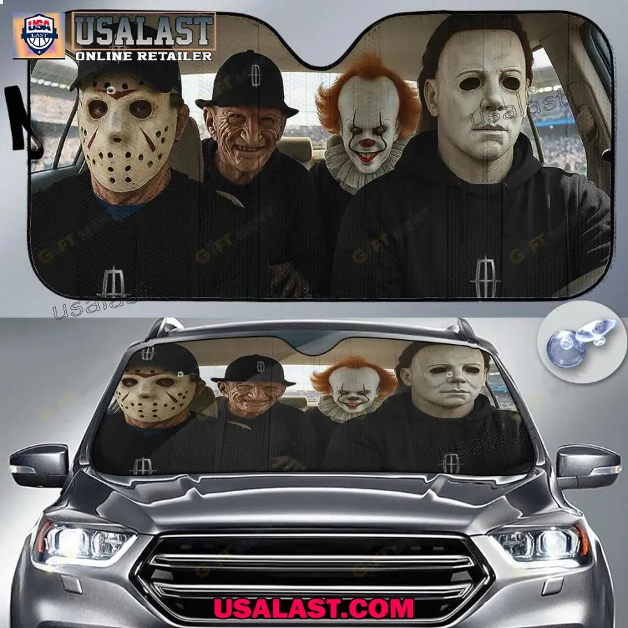 Lincoln x Horror Movie Characters Car Sunshade, Car Windshield Cover