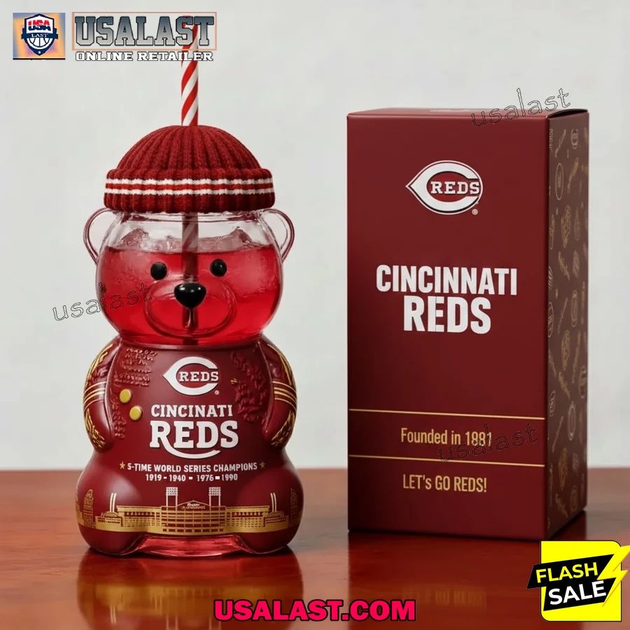 Cincinnati Reds 5 Time World Series Champions Bear Glass Bottle