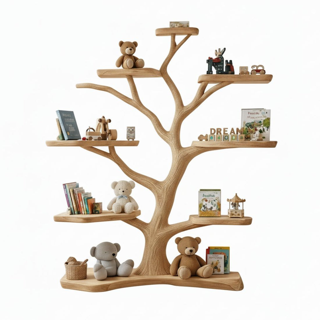 Tree-Shaped Wooden Shelf – Handcrafted Wall Art & Bookshelf