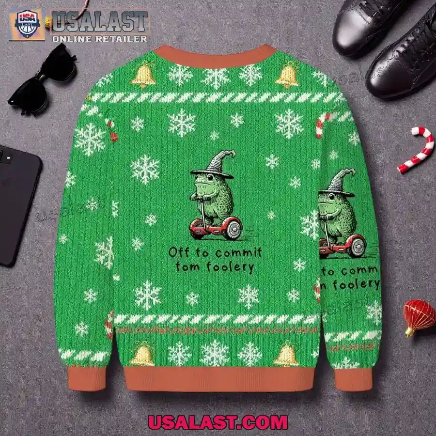 Frog Riding A Balance Scooter Christmas Ugly Sweater