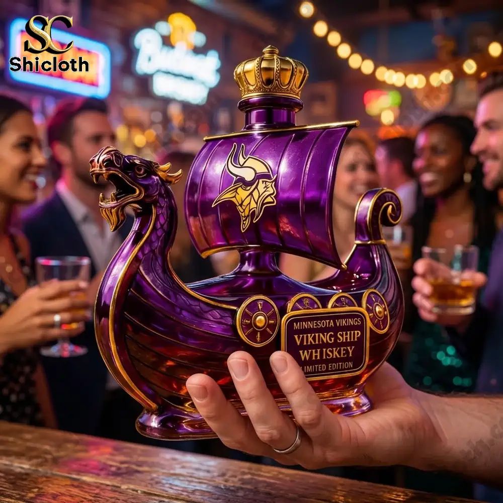 Minnesota Vikings Dragon?Head Ship Custom Whiskey Bottle