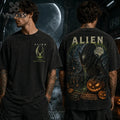 Alien Halloween Horror Pumpkin Acid Wash T-Shirt