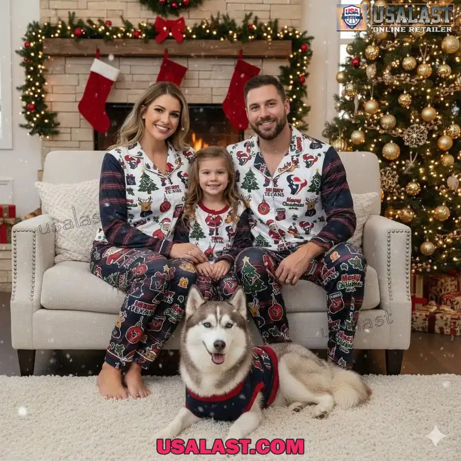 Houston Texans Plaid Button Pajamas Set