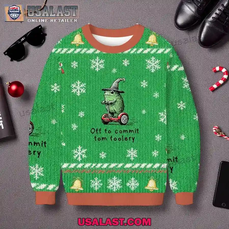 Frog Riding A Balance Scooter Christmas Ugly Sweater