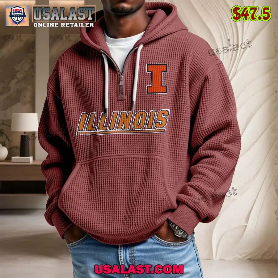 Illinois Fighting Illini Waffle Half Zip Hoodie