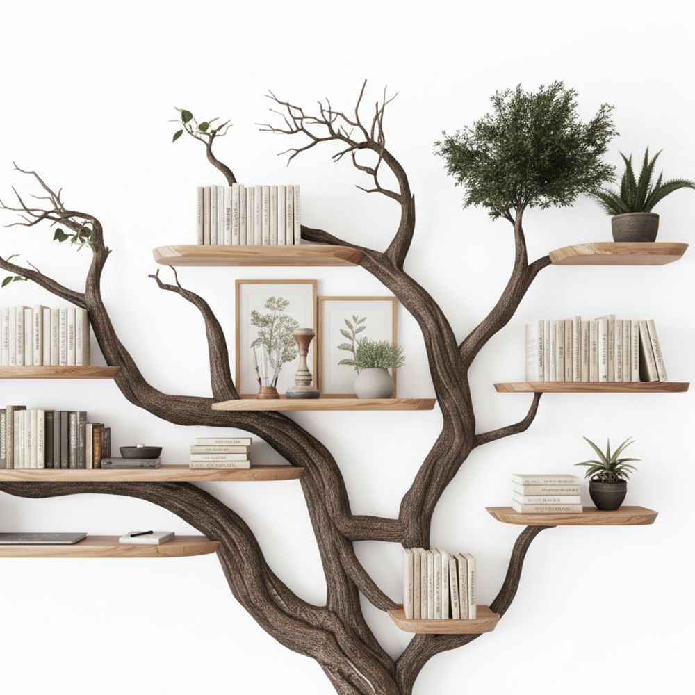 Tree Bookshelf – Handcrafted Solid Wood Wall-Mounted Bookcase
