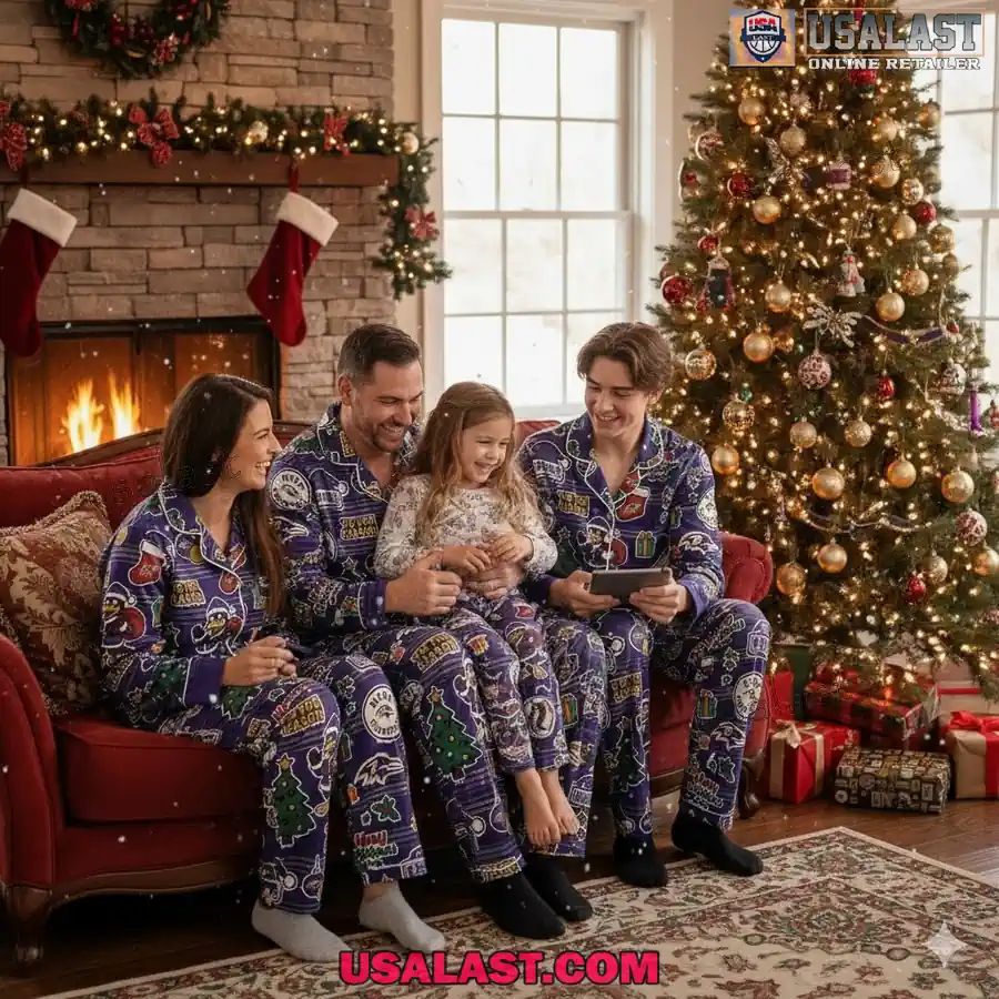 Baltimore Ravens Plaid Button Pajamas Set