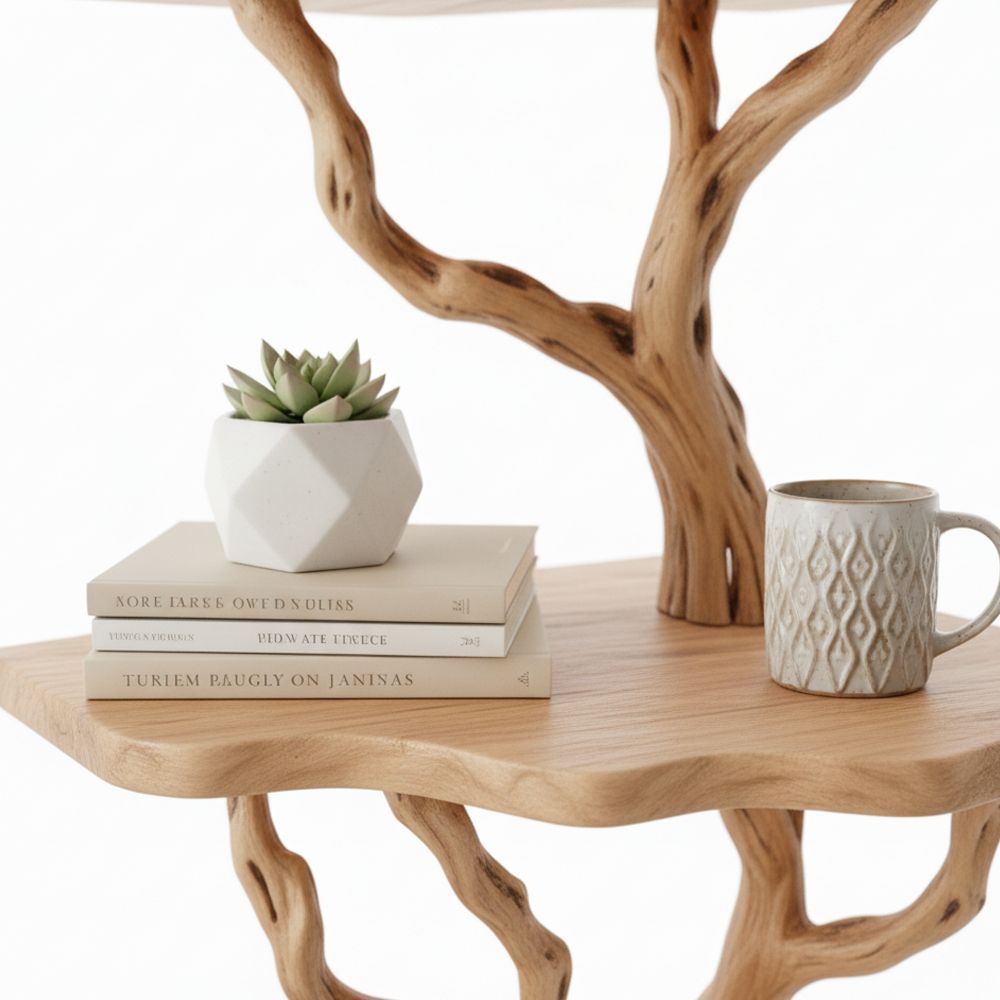 Corner Tree Floating Bookshelf – Handcrafted Driftwood & Solid Wood Shelf