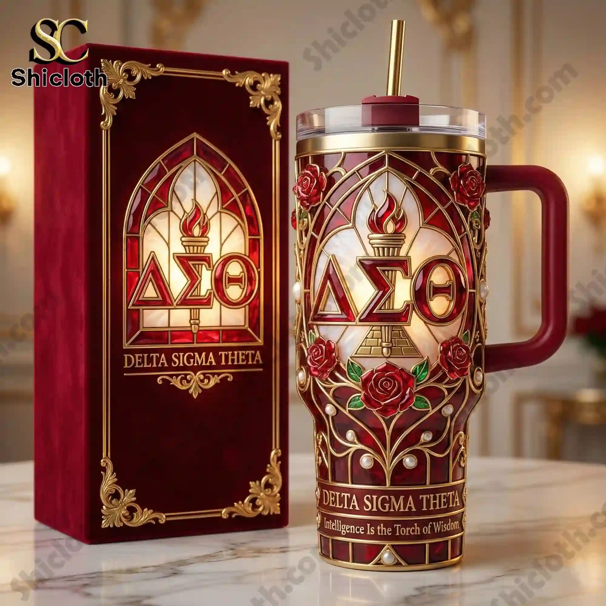 Delta Sigma Theta Intelligence is The Torch of Wisdom Yeti Tumbler With Handle
