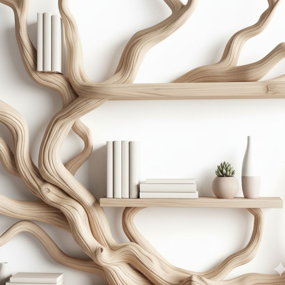 Driftwood Tree Branch Corner Shelf – Floating Mini Bookcase, Solid Wood Wall Decor & Bookshelf Display