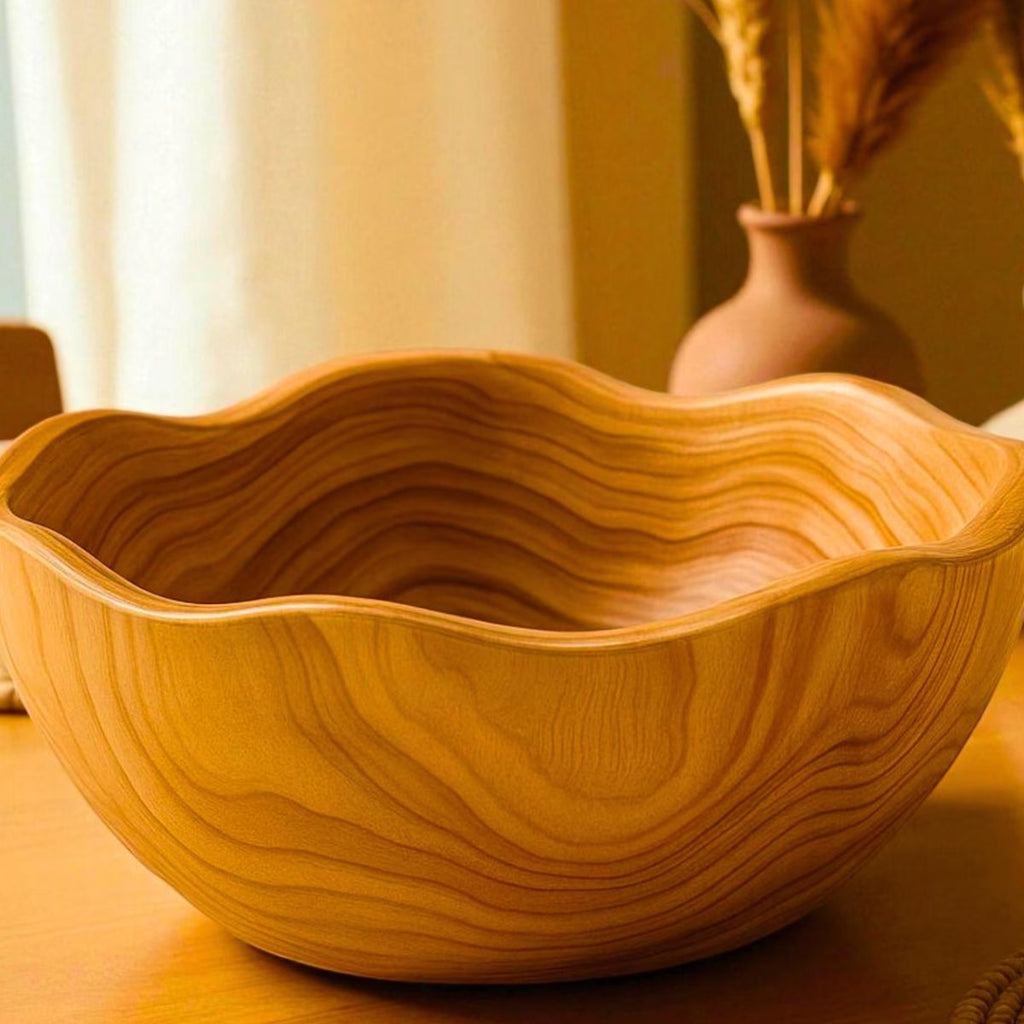 Hand-Carved Natural Wood Freeform Serving Bowl – Organic Elegance