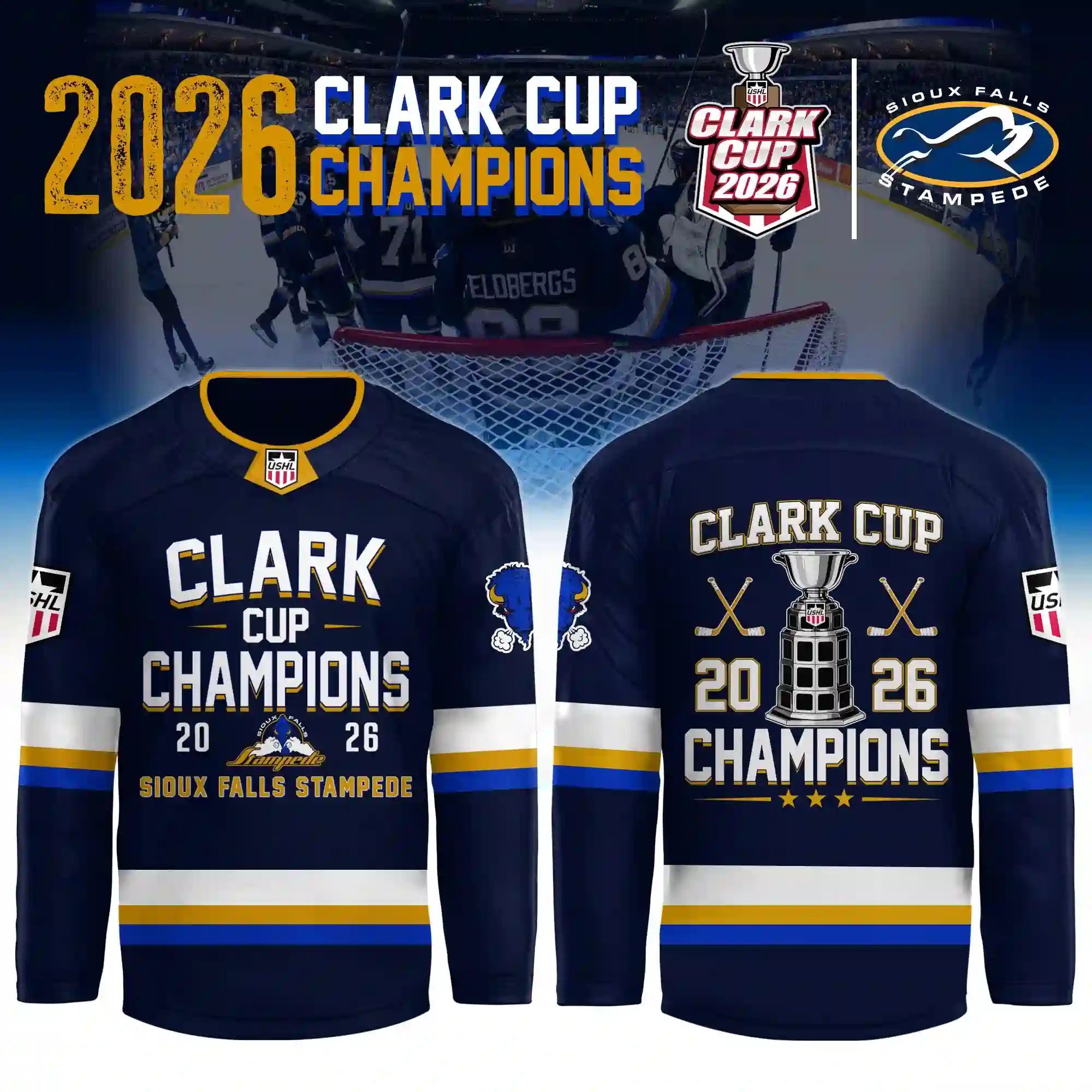 Sioux Falls Stampede Clark Cup Champions 2026 Hockey Jersey