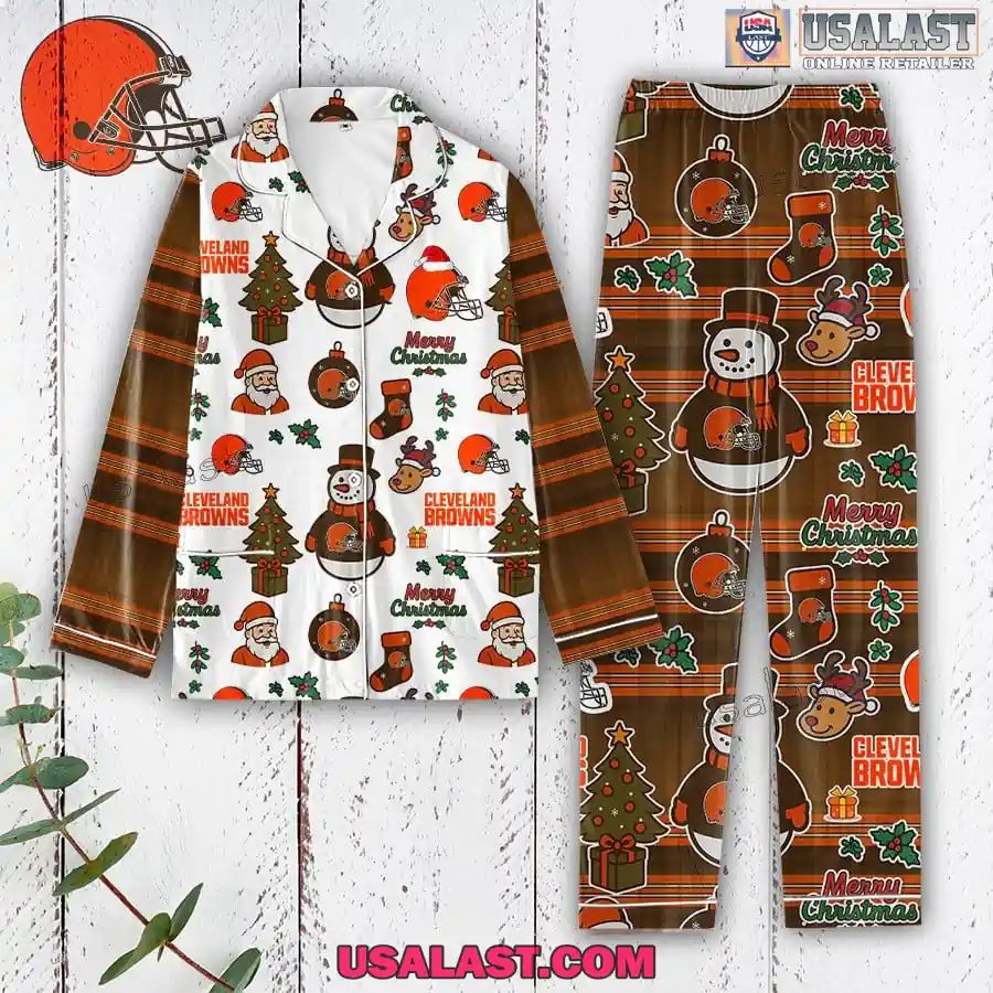 Cleveland Browns Plaid Button Pajamas Set