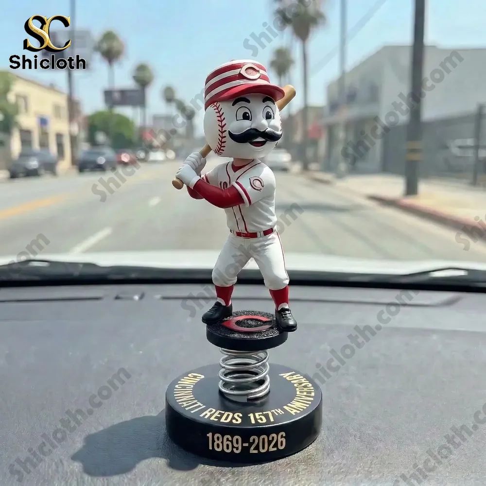 Cincinnati Reds 157th Anniversary Decor Car Dashboard Bobblehead