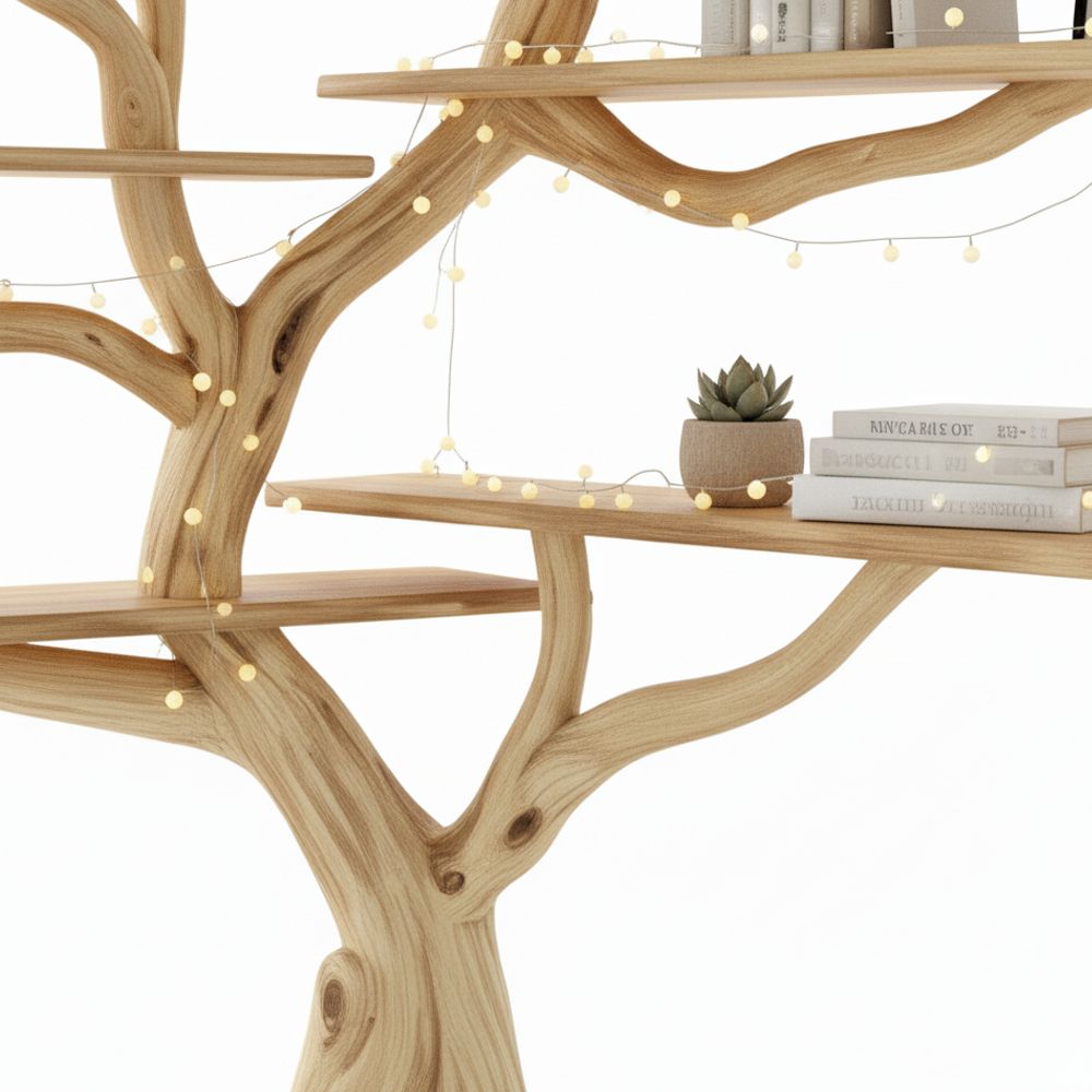 Driftwood Corner Shelf – Handmade Tree-Shaped Bookcase from Reclaimed Wood
