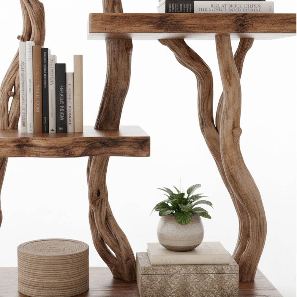 Handcrafted Driftwood Bookcase Nightstand – Rustic Tree Branch