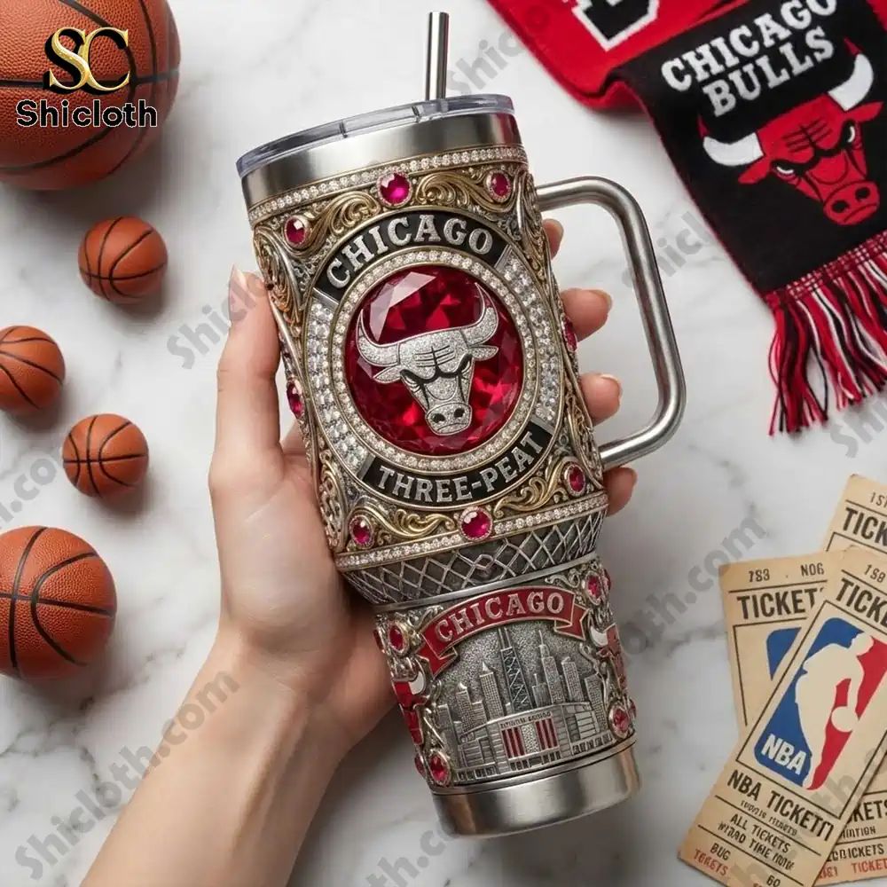 Chicago Bulls Three Peat Go Bulls 40oz Tumbler With Handle