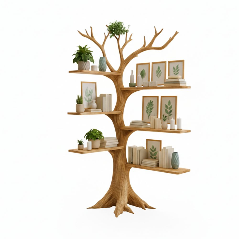 Handcrafted Corner Tree Bookshelf