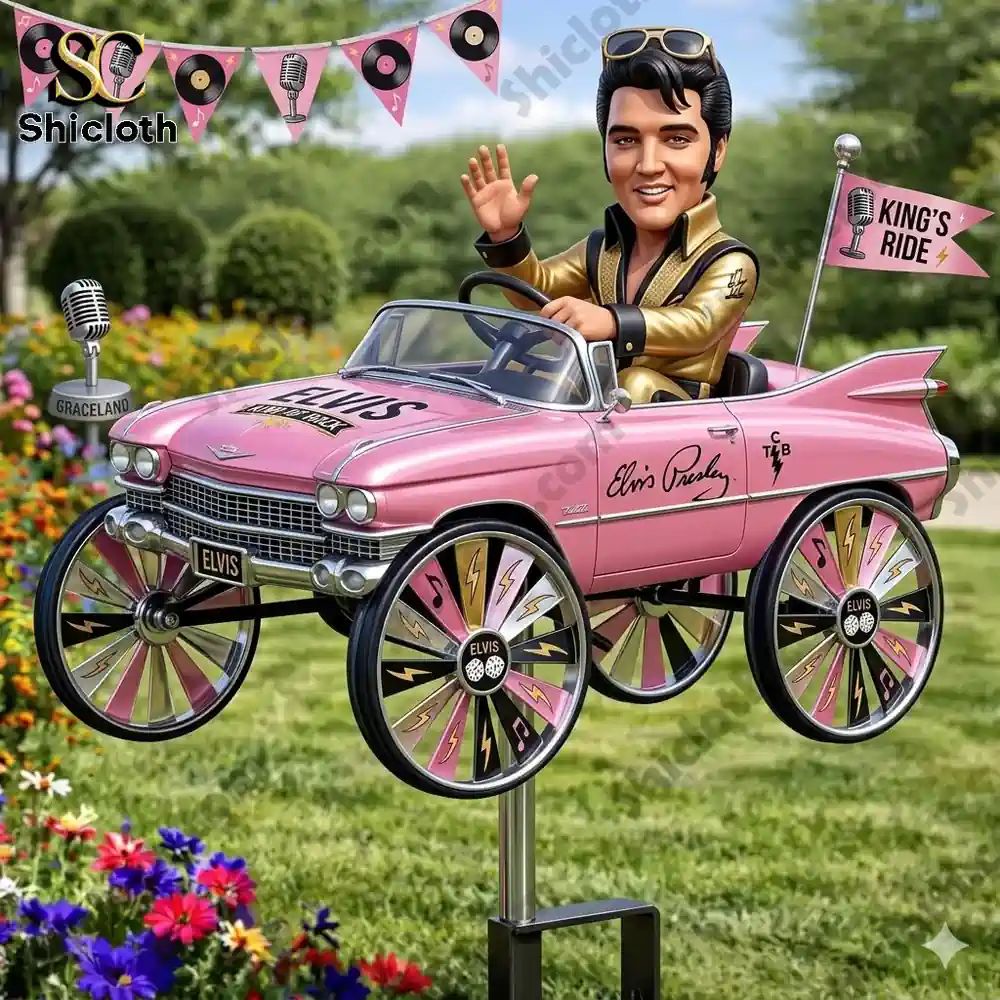 Elvis Presley x Pink Cadillac Wind Spinner For Garden