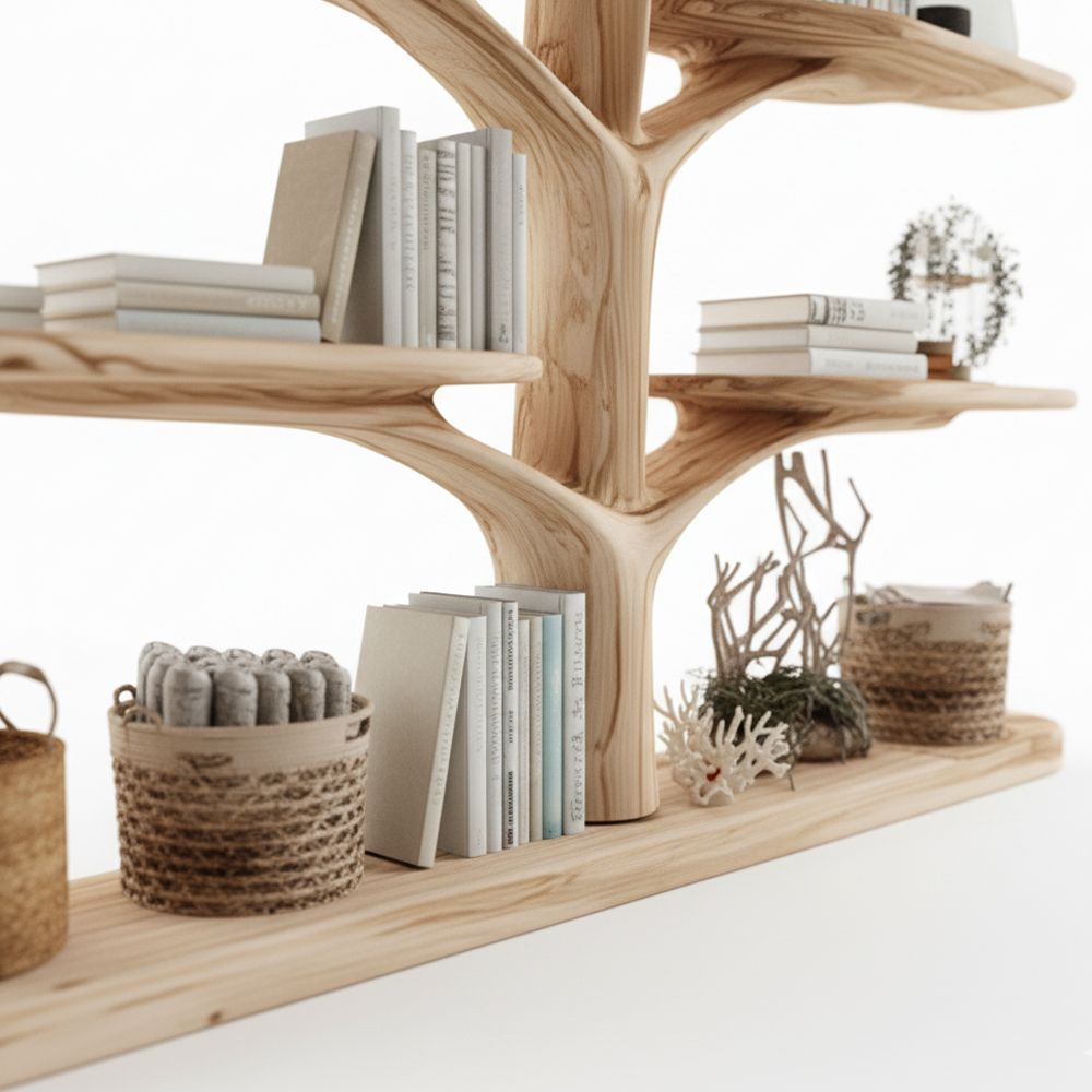 Tree-Shaped Wooden Shelf – Multi-Level Montessori Bookcase