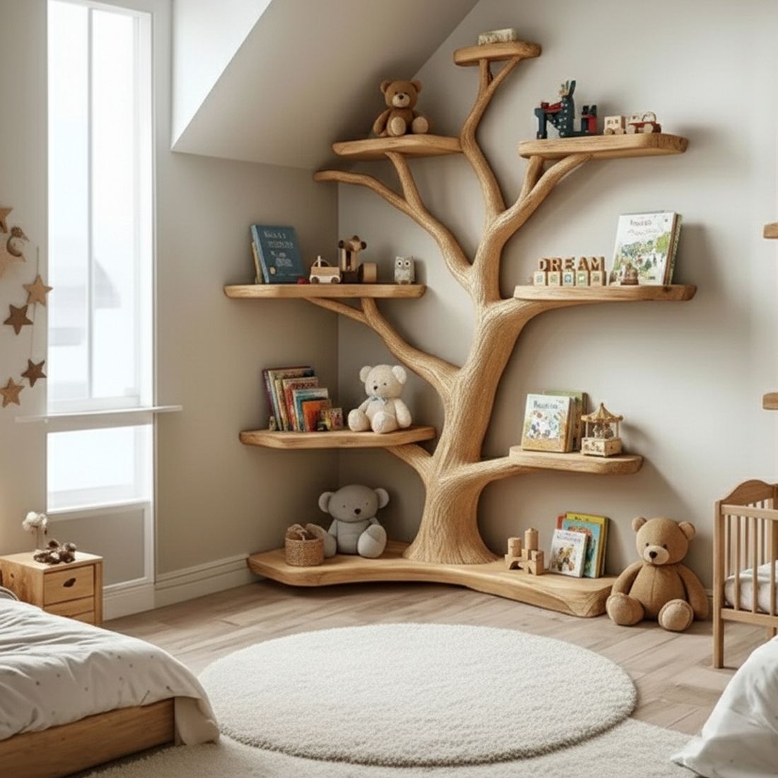 Tree-Shaped Wooden Shelf – Handcrafted Wall Art & Bookshelf