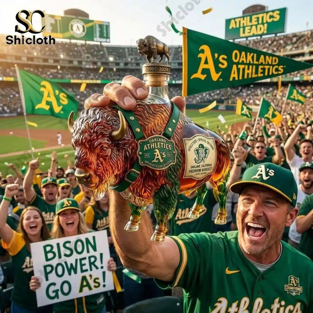 Bison Spirit BuffaloTrace x Oakland Athletics Limited Edition Whiskey Bottle