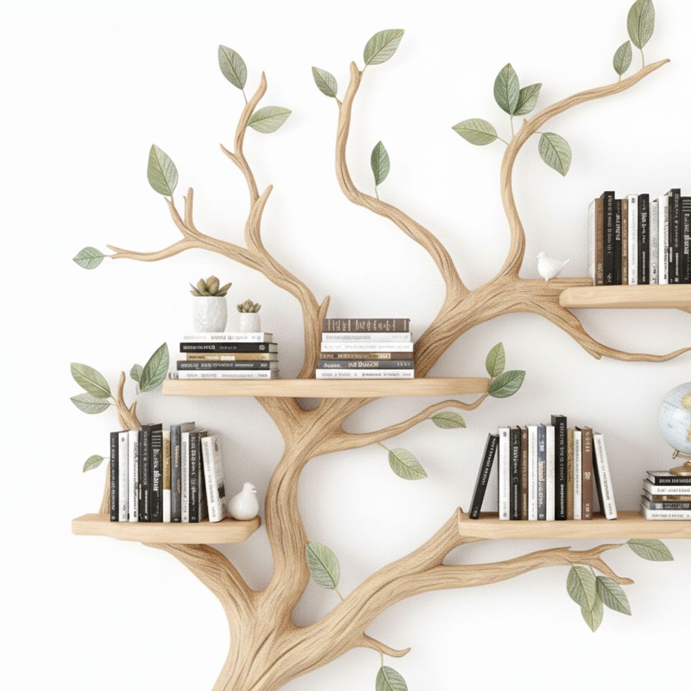 Tree Bookshelf – Handcrafted Wooden Wall Shelf with Natural Branch Design
