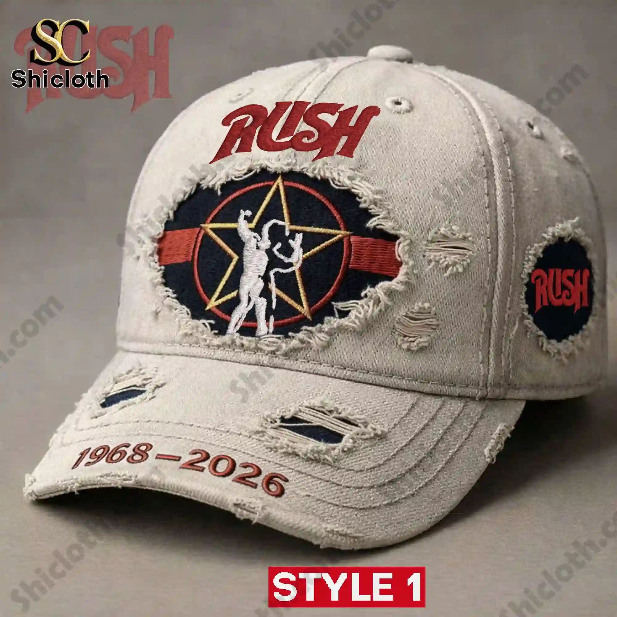 Rush Band 58th Anniversary Vintage Distressed Embroidered Baseball Cap Hat