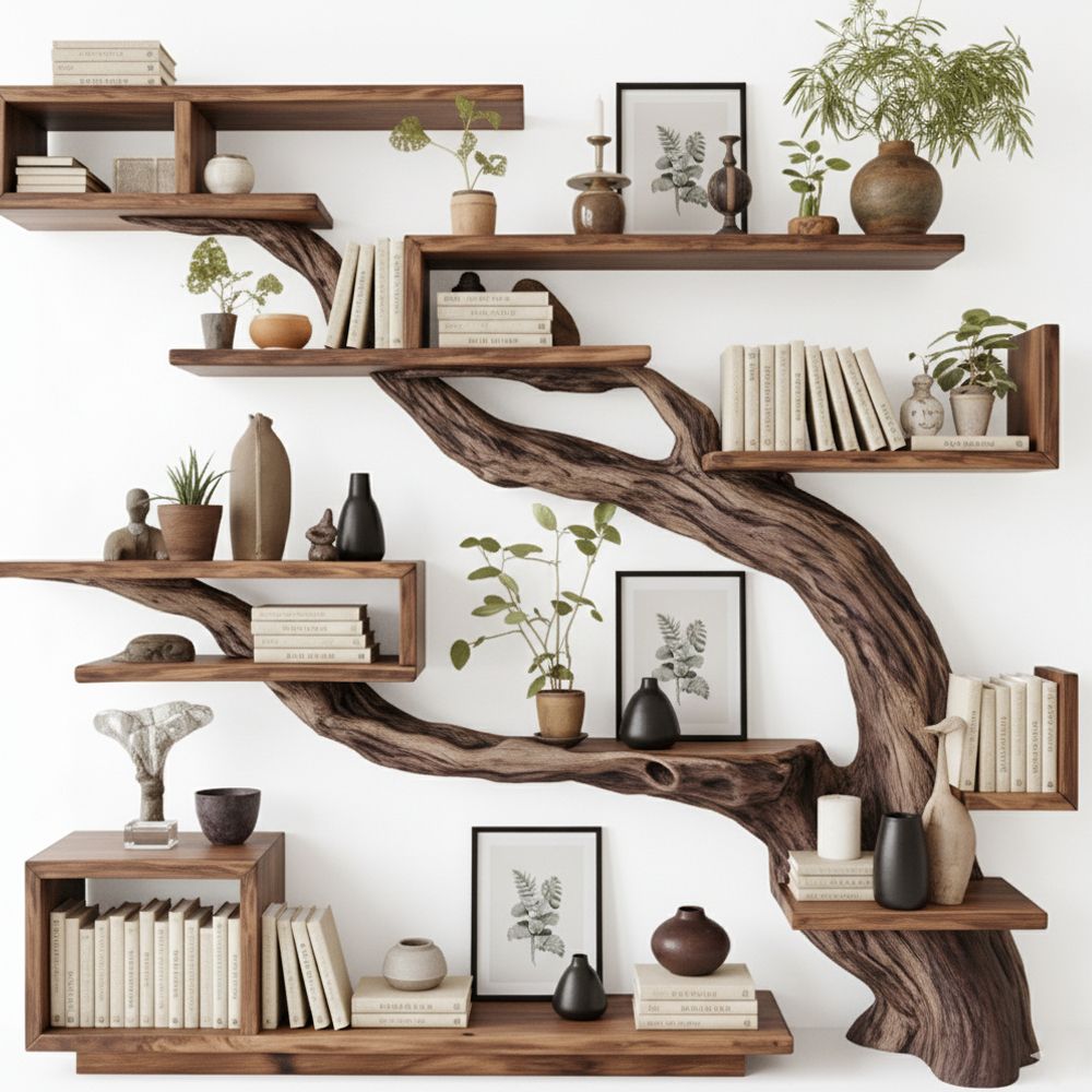 Rustic Christmas Tree Bookshelf – Handcrafted Solid Wood Wall Display