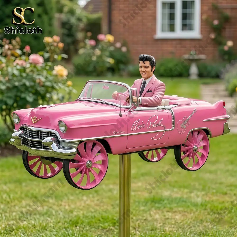 King Elvis Presley Pink Cadillac Wind Spinner For Garden