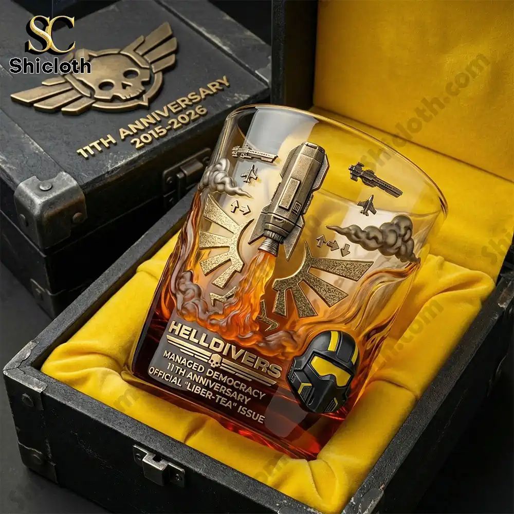 Helldivers Managed Democracy 11th Anniversary Whiskey Glass