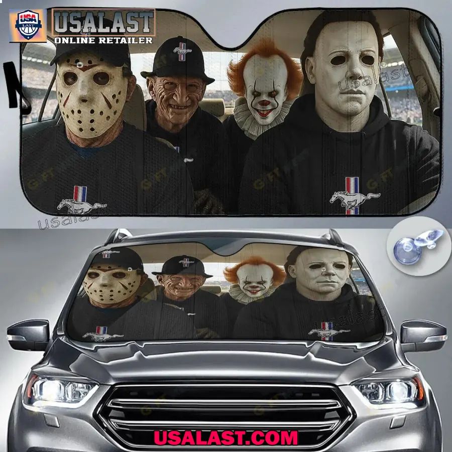 Mustang x Horror Movie Characters Car Sunshade, Car Windshield Cover