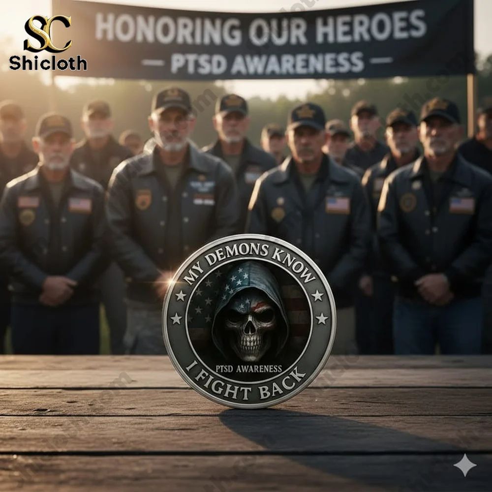 PTSD Awareness Veterans My Demon Know Challenge Coin