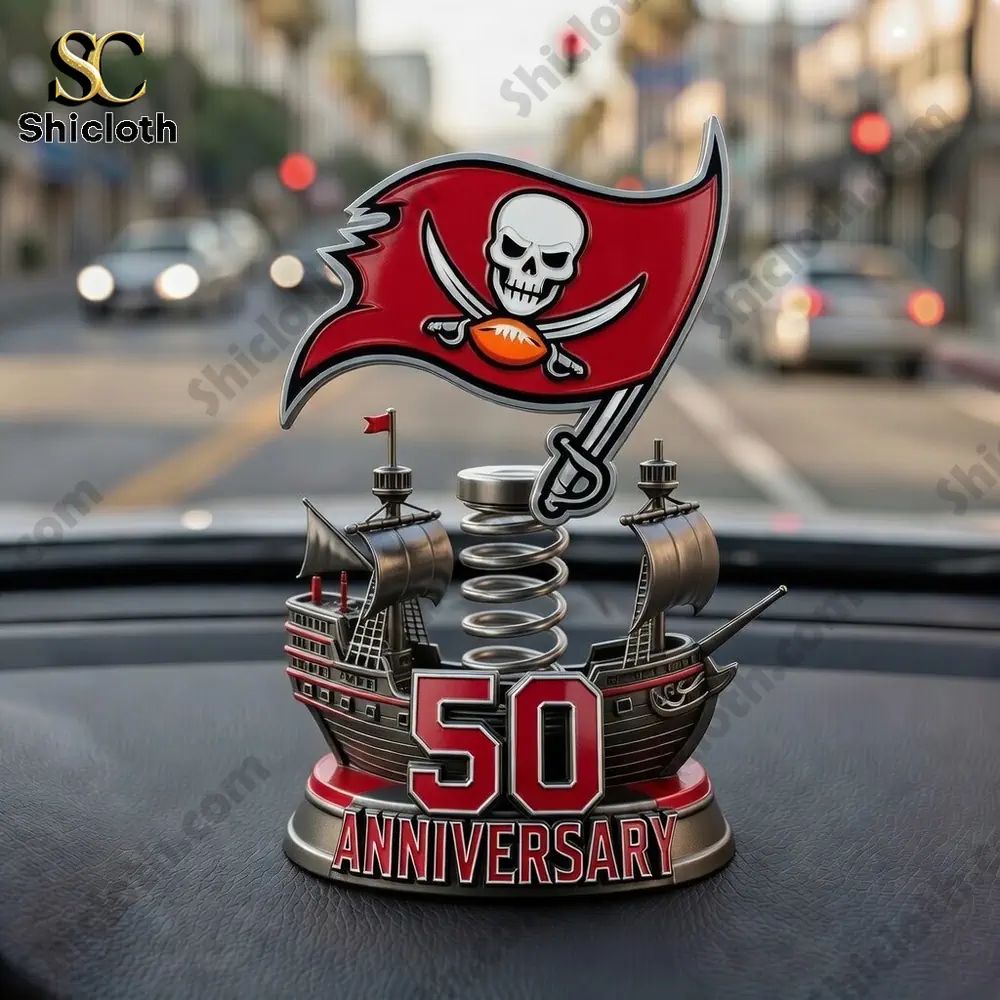 Tampa Bay Buccaneers 50th Anniversary Decor Car Dashboard Bobblehead