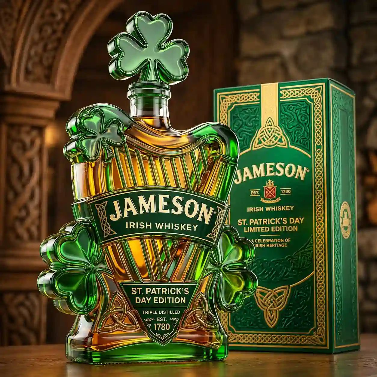 Jameson St. Patrick’s Day Limited Edition Celtic Harp Irish Whiskey Collectible Bottle