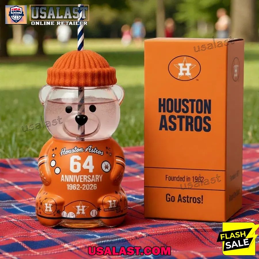 Houston Astros 64th Anniversary 1962-2026 Bear Glass Bottle