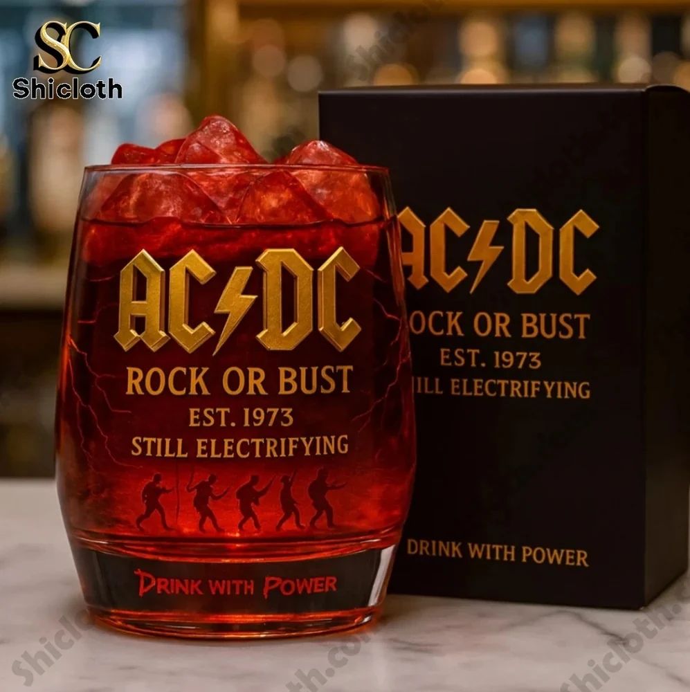 ACDC Band Commemorative Whiskey Glass And Bottle Combo Set
