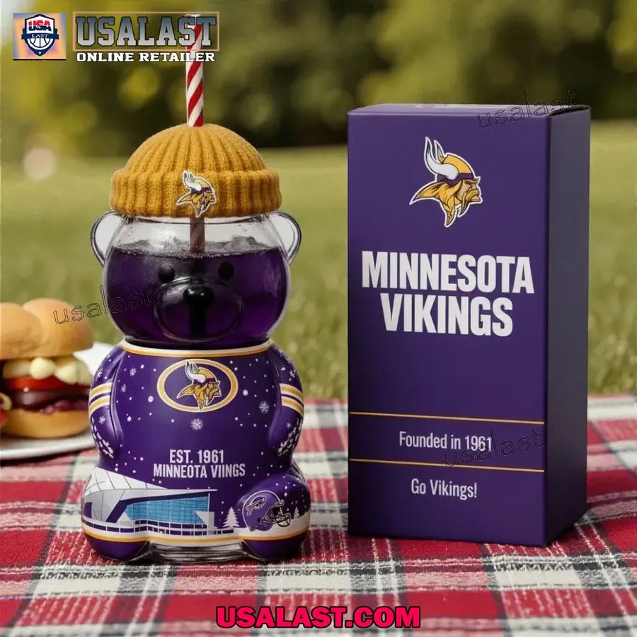 Minnesota Vikings 65th Anniversary Collectible Bear Glass Cup