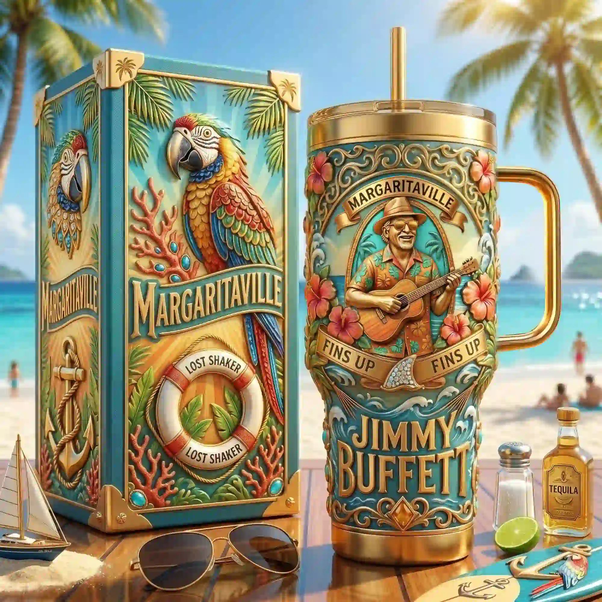 Margaritaville Jimmy Buffett Fins Up 3D Tumbler