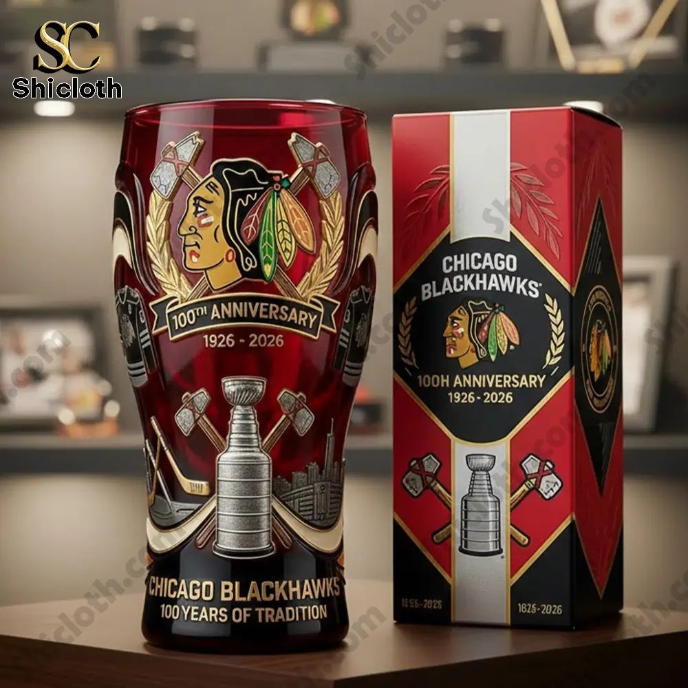 Chicago Blackhawks 100Th Anniversary Commemorative Beer Glass
