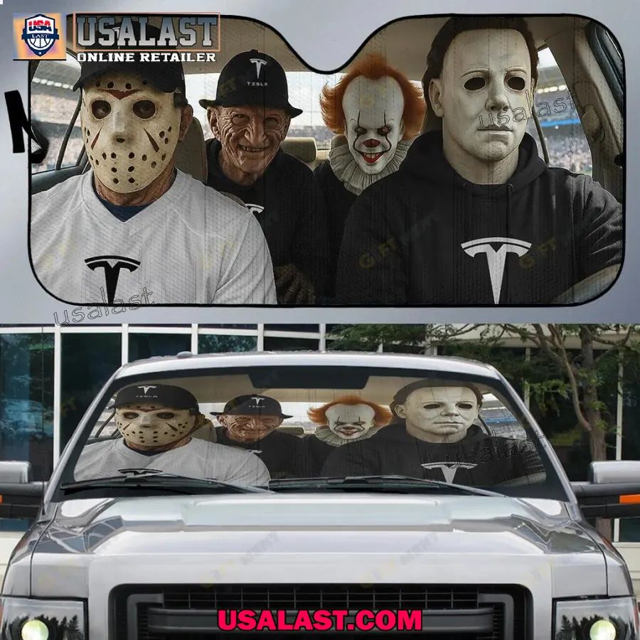 Tesla x Horror Movie Characters Car Sunshade, Car Windshield Cover