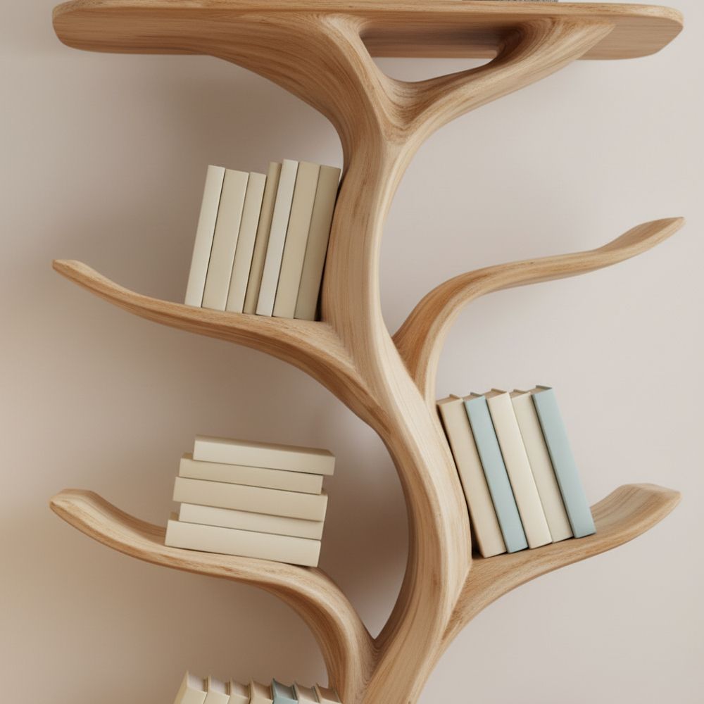 Wall-Mounted Tree Bookshelf – Handmade Vertical Wooden Bookcase for Artistic Interiors