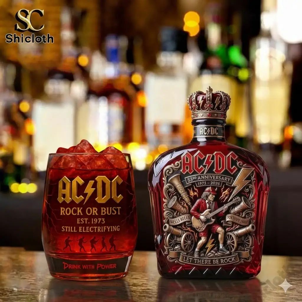 ACDC Band Commemorative Whiskey Glass And Bottle Combo Set