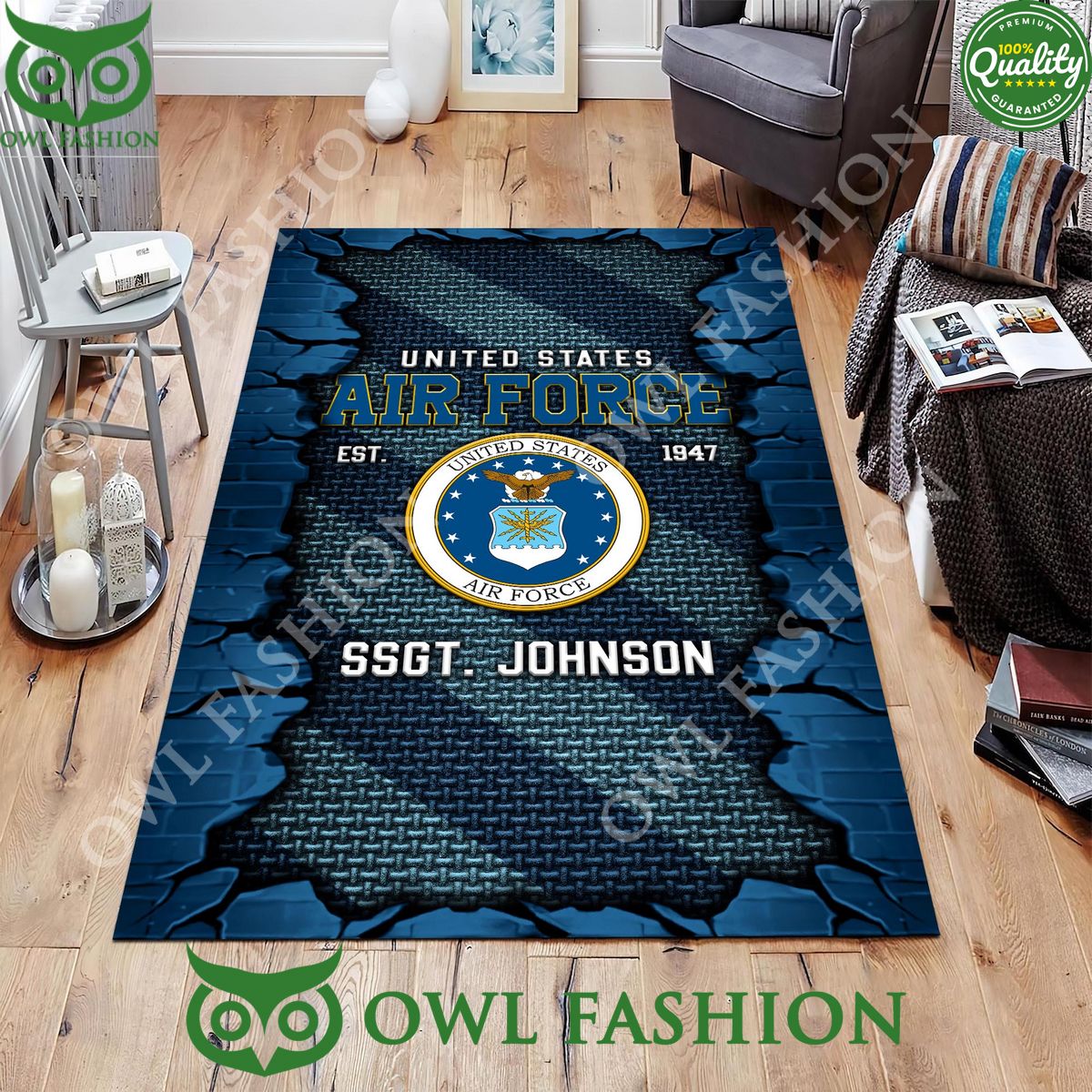 US Air Force Military Veteran Rugs Carpet Living Room Custom Name