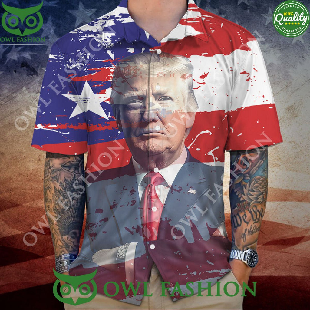 US Flag With Trump America Hawaiian Shirt Aloha