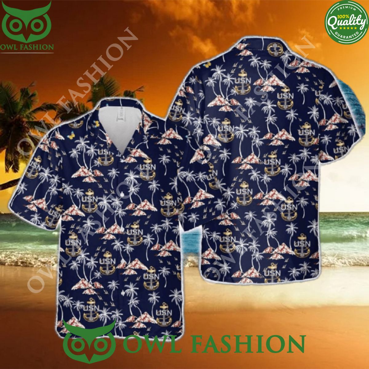 US Navy Chief Petty Officer Backbone Anchor Hawaiian Shirt Tropical Beach