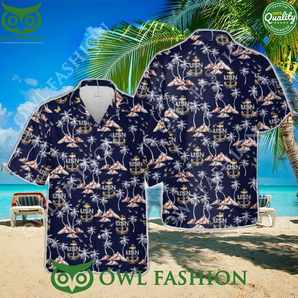 US Navy Chief Petty Officer Backbone Anchor Hawaiian Shirt Tropical Beach