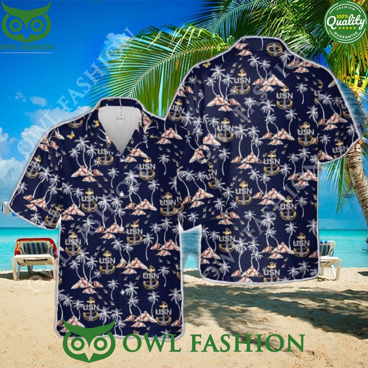 US Navy Chief Petty Officer Backbone Anchor Hawaiian Shirt Tropical Beach