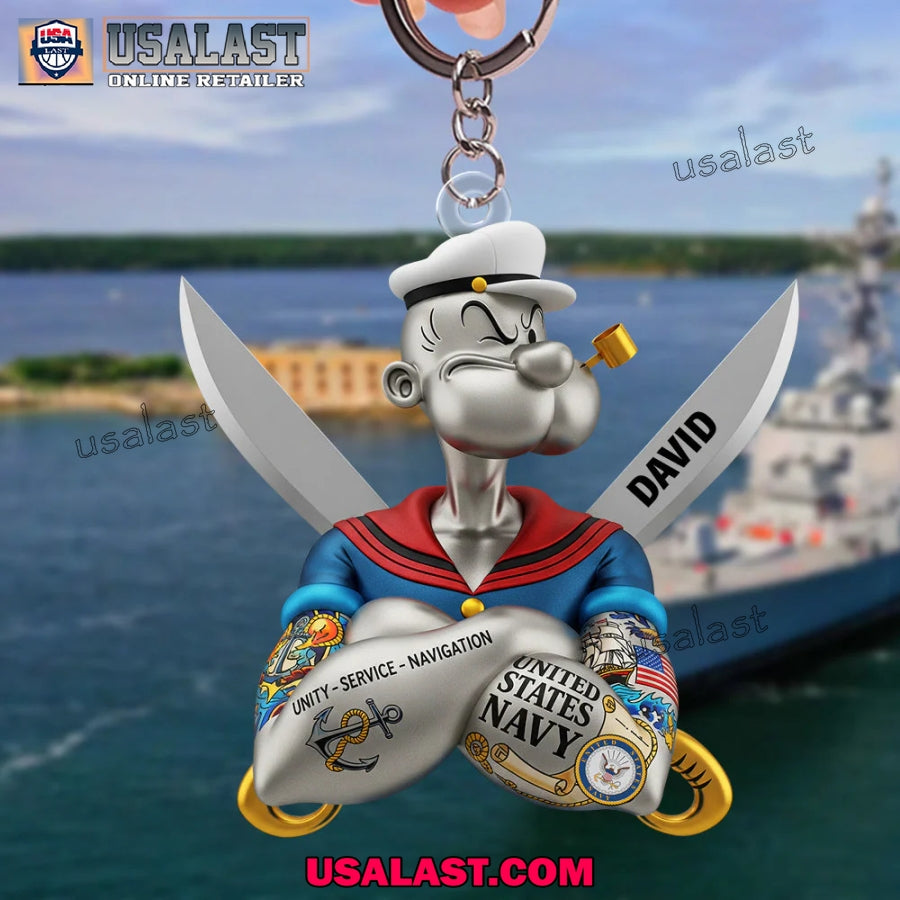 US Navy Popeye The Sailor Custom Name Acrylic Keychain, Hanging Ornament